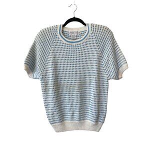 Lord Isaacs Sweater Size Large Crewneck Blue White Ramie Cotton Deadstock NEW